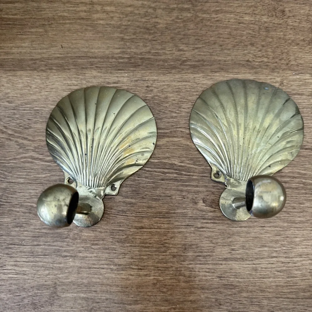 Vintage Brass Sea Shell Bathroom Accessories Toilet Paper, Hook & Towel Beach